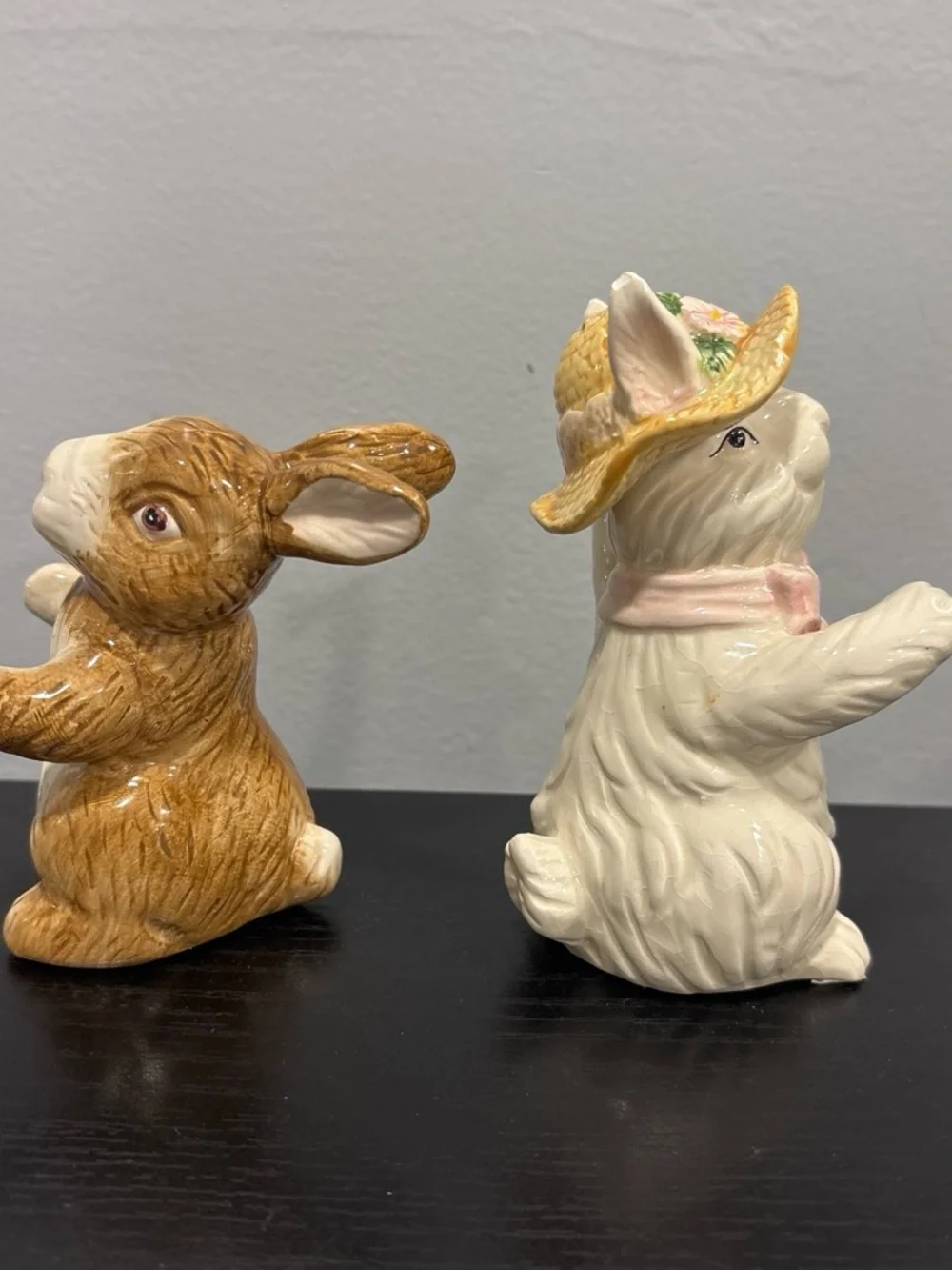 Ceramic Bunny Salt and Pepper Shaker Set -  one chip- country cottagecore